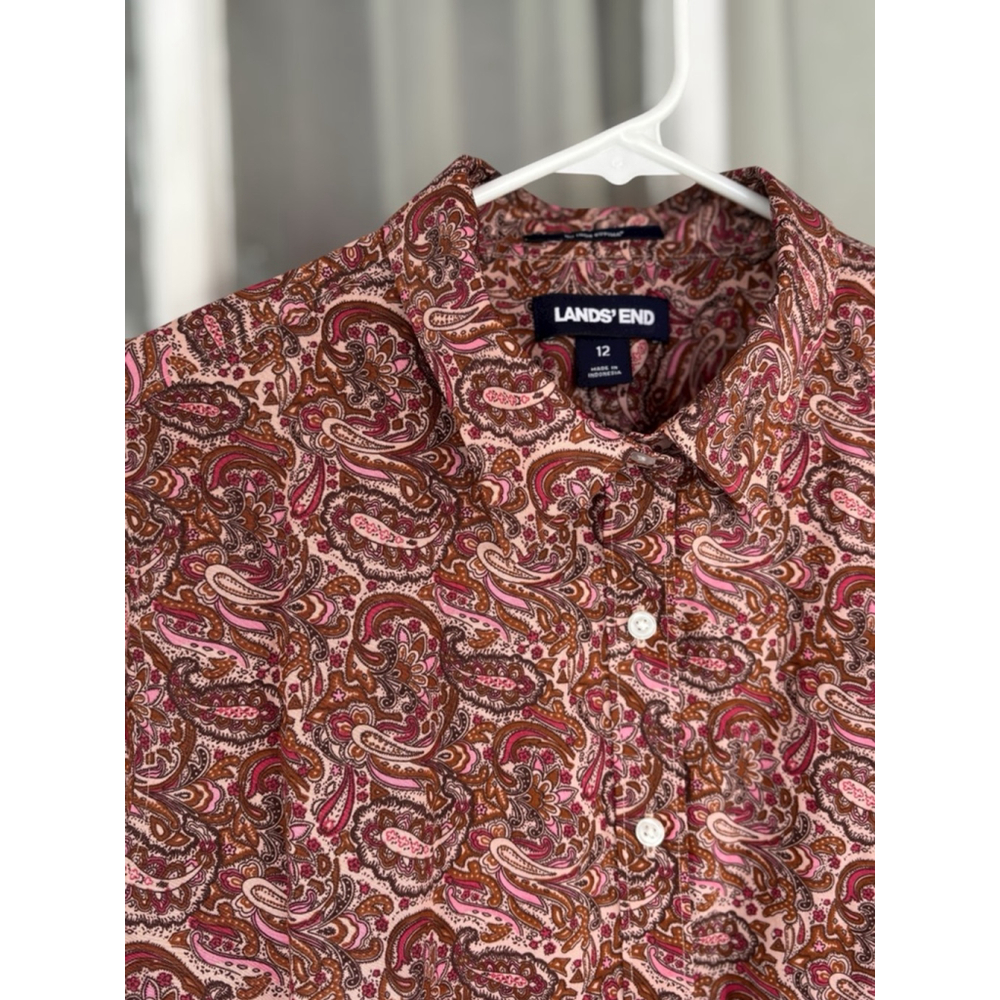 Lands' End Womens Size 12 Paisley Print Long Sleeve Button Down Shirt Retro Chic - Picture 12 of 13